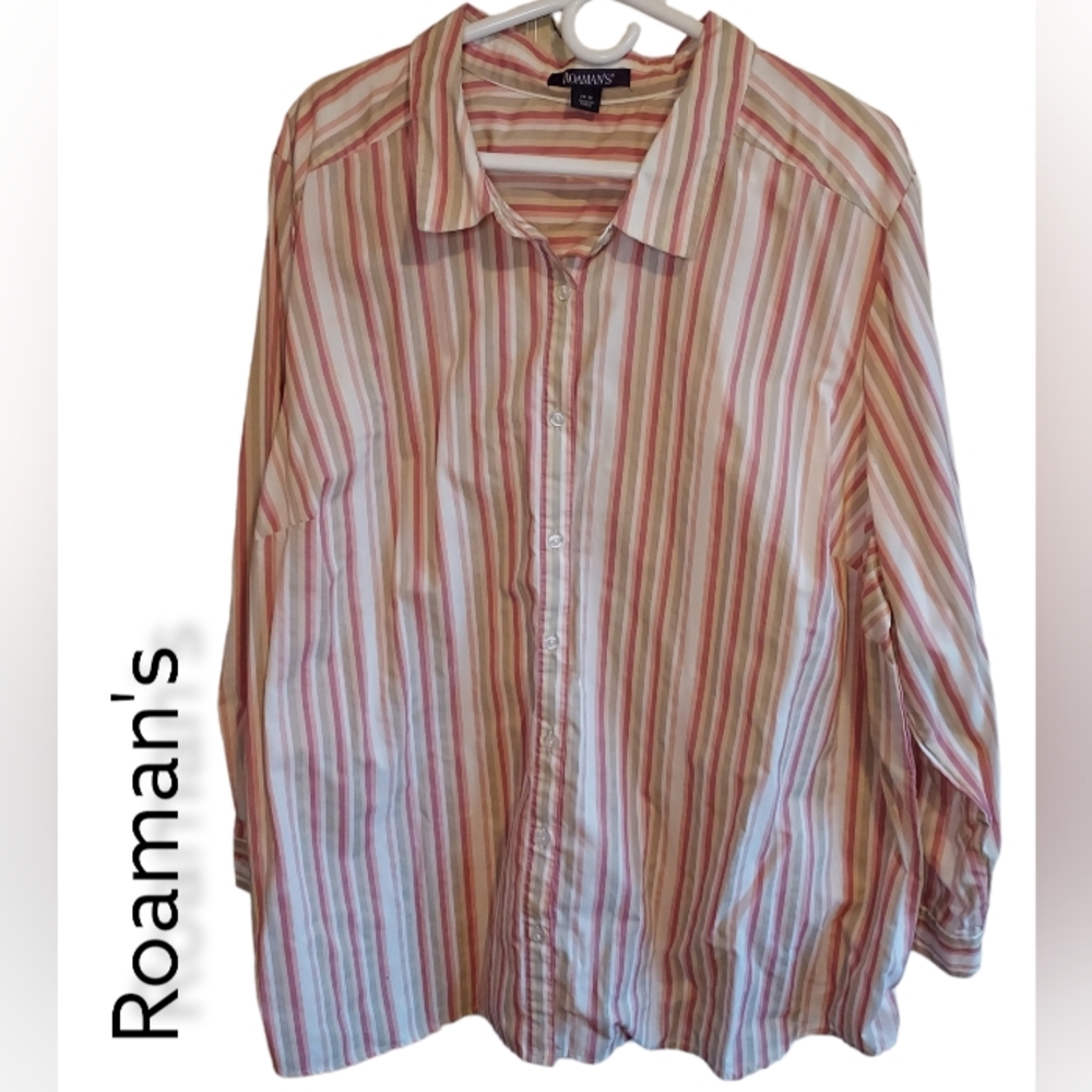 NWOT striped button-down blouse from Roaman's, women's size 28W